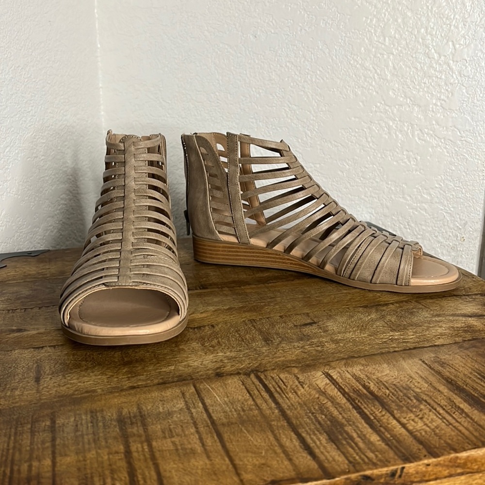 Taupe Caged Gladiator Wedge Sandal